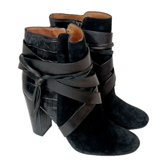 Gianni bini Black Leather Embossed and Suede Ankle boots Size 8 - Picture 1 of 7